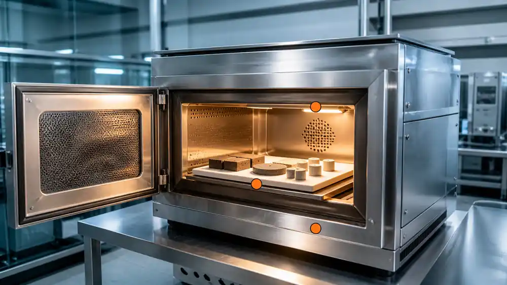 Ensayo de laboratorio con calentamiento por microondas